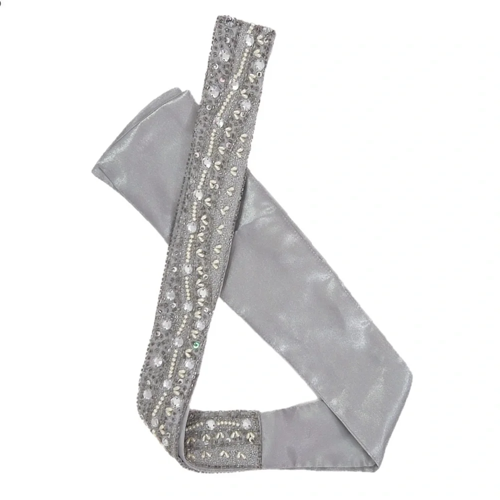 Cejon Satin Embellished Rhinestones Pearls Sequins‎ Beaded Sash Tie Belt